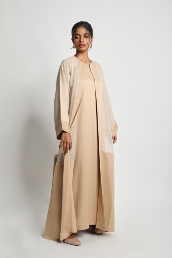 Adwa Overlay Abaya Dress Nude Brown
